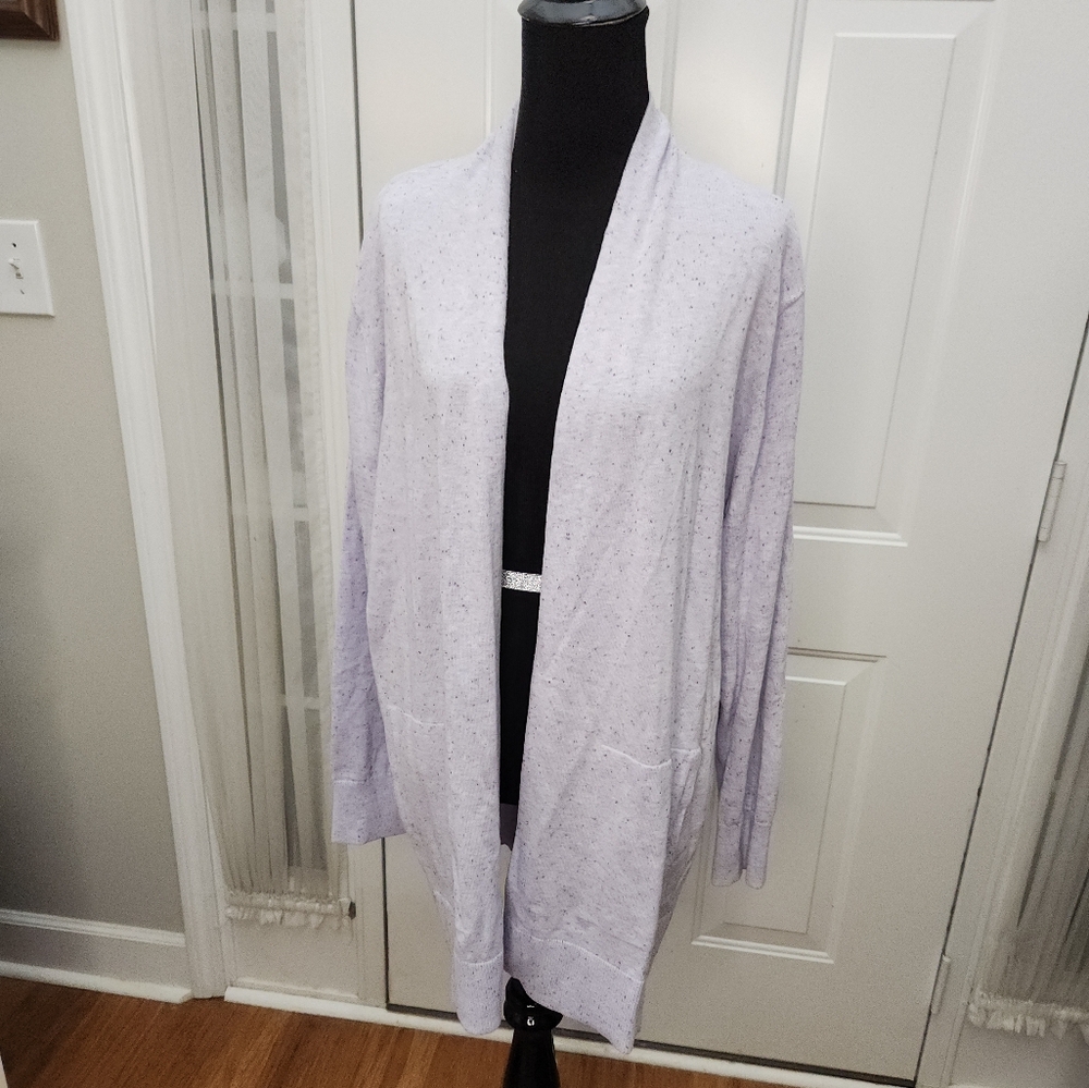 Lands' End Violet and White Long Open Cardigan Size 1X Plus